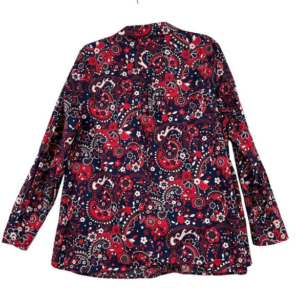 Talbots Plus Blouse Size 2X Red Blue Paisley Floral Cotton Long Sleeve Button Up - Picture 6 of 11